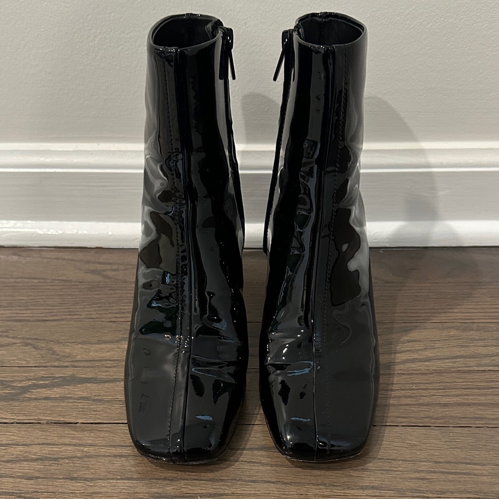 Vince Black Patent Leather Ankle Boots